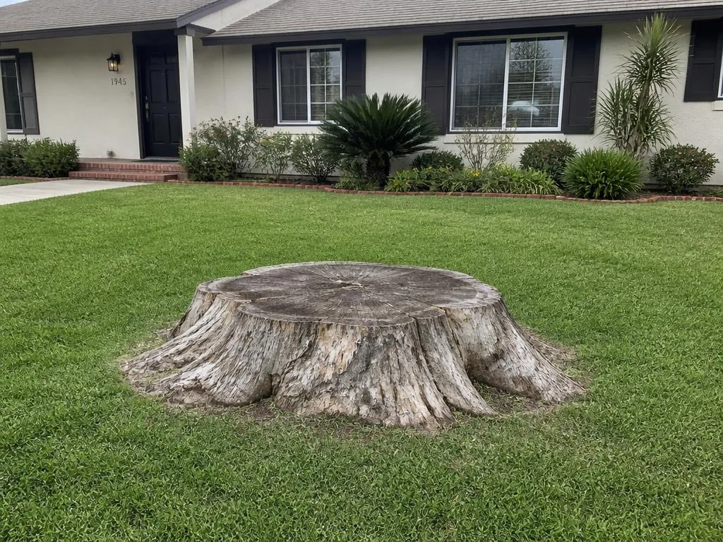 Before — Large stump removal — example — before and after stump grinding comparison