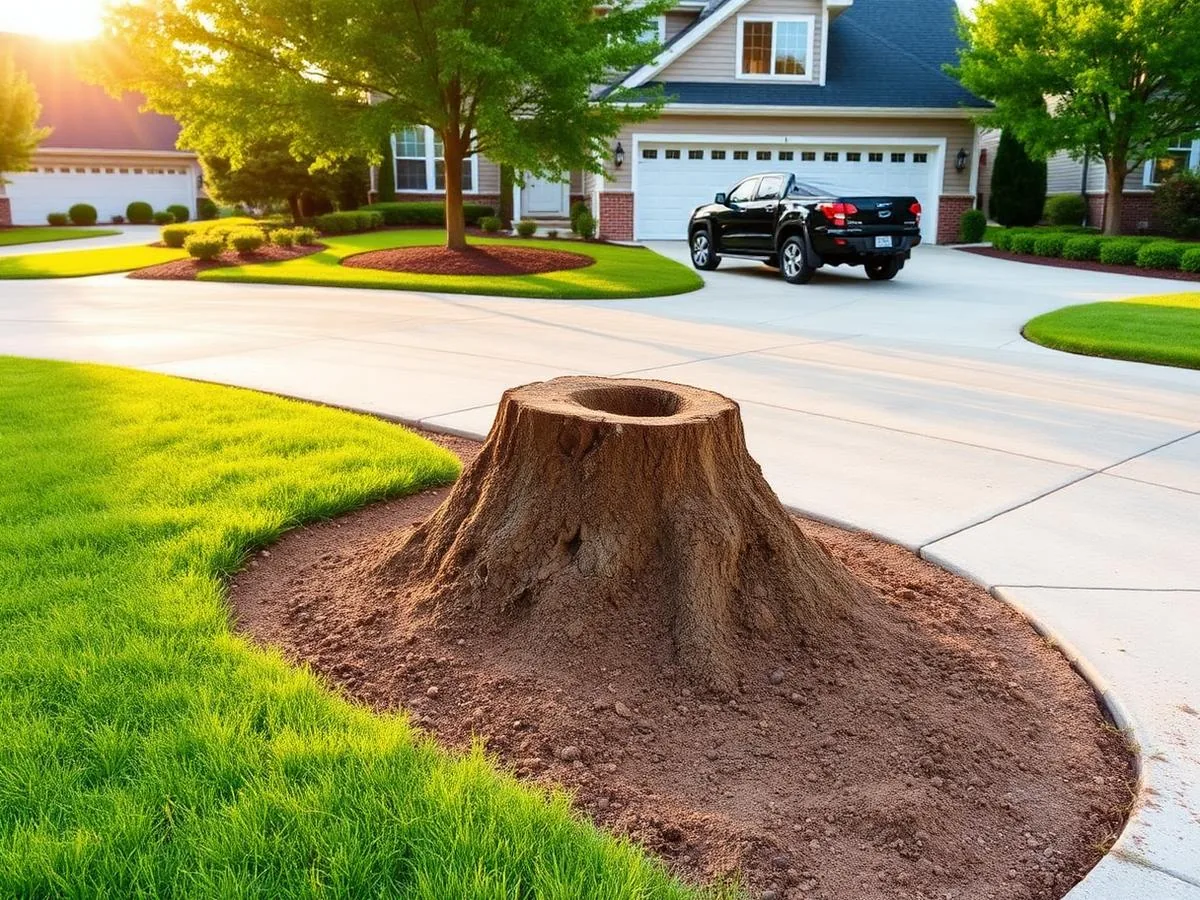 Level, swept work area covered with fresh wood chips after grinding
