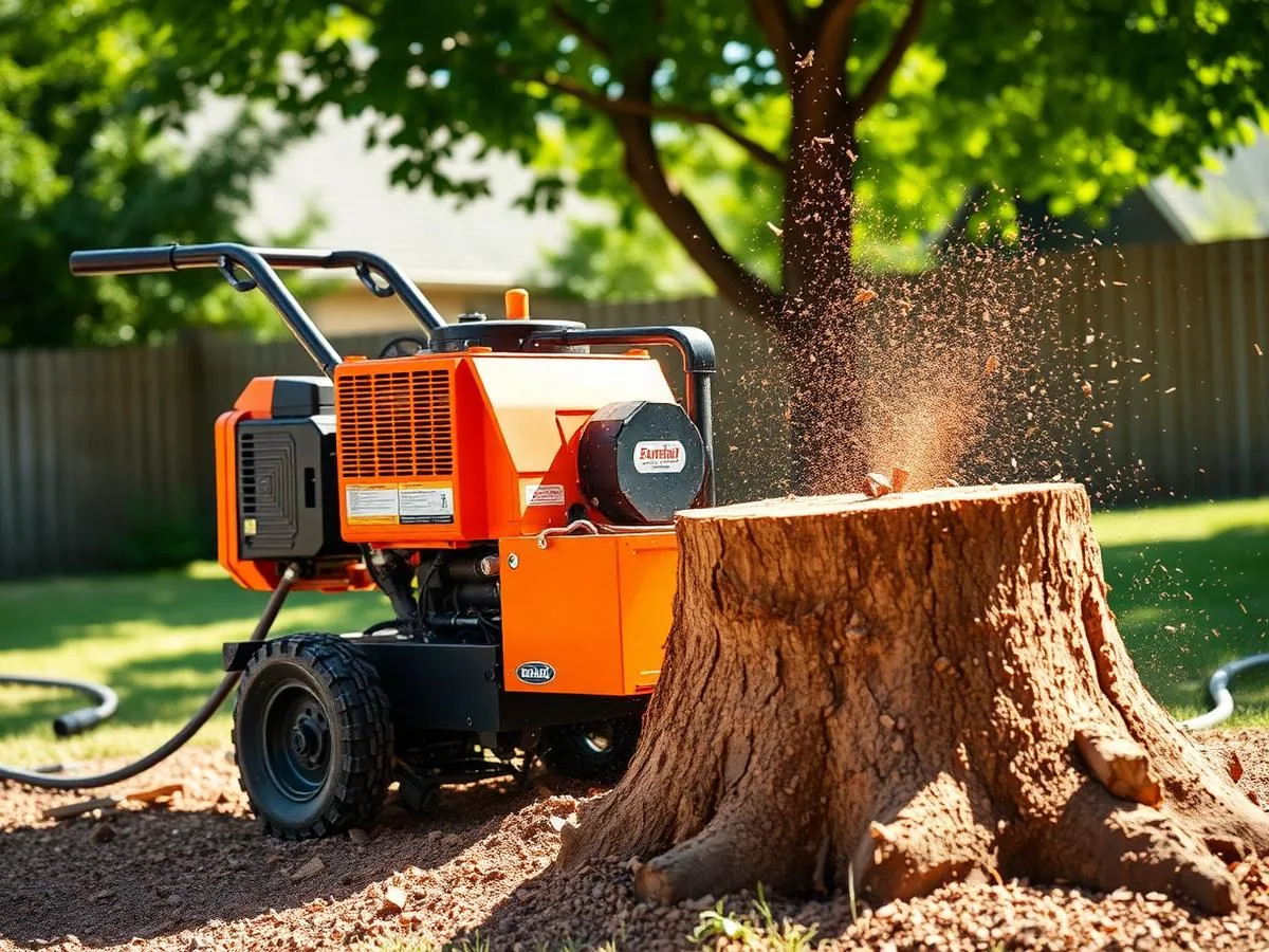 Stump grinder cutting a tree stump below grade
